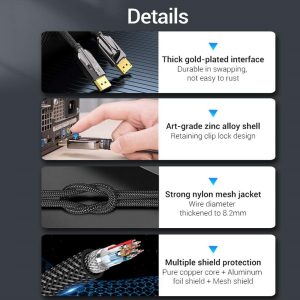 Vention DP Male To Male Nylon Braided 1.5m HCABG Cable - Image 4