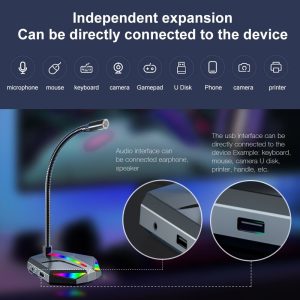 USB desktop microphone { RGB light / 3-USB HUB / 3.5mm AUX output port } H1 - Image 3