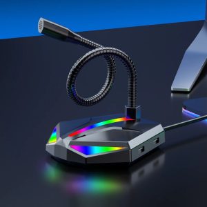 USB desktop microphone { RGB light / 3-USB HUB / 3.5mm AUX output port } H1 - Image 4
