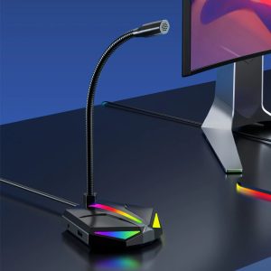 USB desktop microphone { RGB light / 3-USB HUB / 3.5mm AUX output port } H1