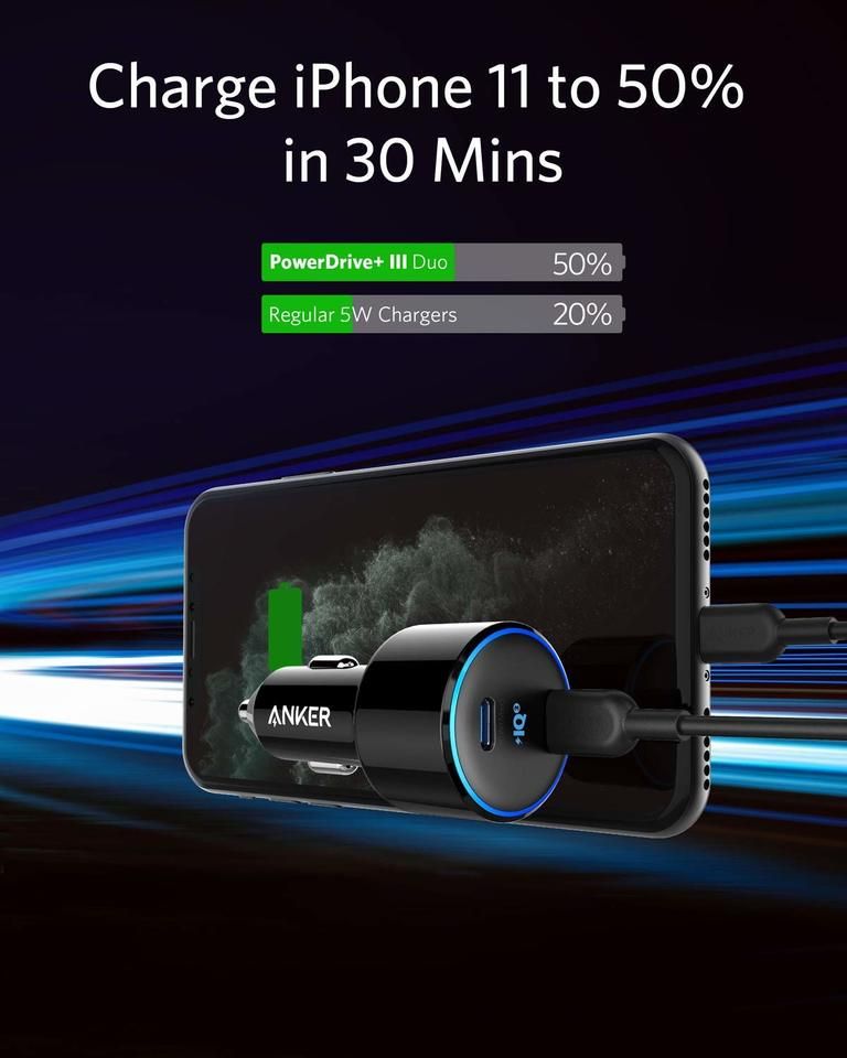 Anker PowerDrive+ III Duo Car Charger (48W / 2 USB-C PowerIQ 3.0 / Black) [ A2725H11 ]