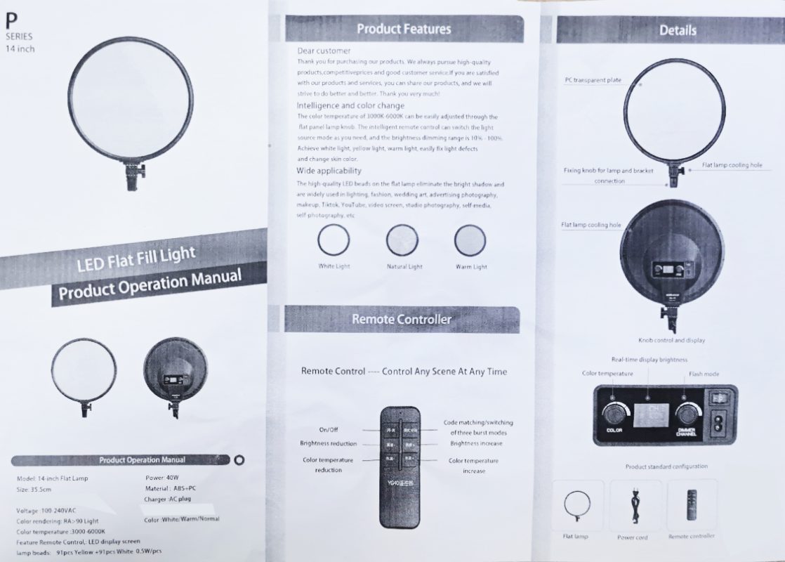 Ring light { up to 35.5cm size / dimmable / 40W power / LED display screen } YG-40