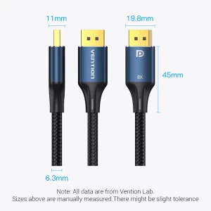 Vention Cotton Braided DP 1.4  Male To Male Cable 8k 1m - HCELF - Image 3