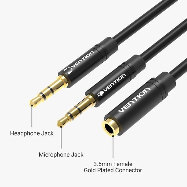 Vention Audio Cable (3.5mm Female to 2 x 3.5mm Male Mic & Audio / Black) [ BBUBY ]