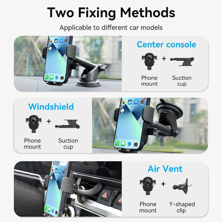Vention One Touch Clamping Car Mount (Dashboard / Glass / Windshield Air Vent) for Smartphones [ KCVB0 ]