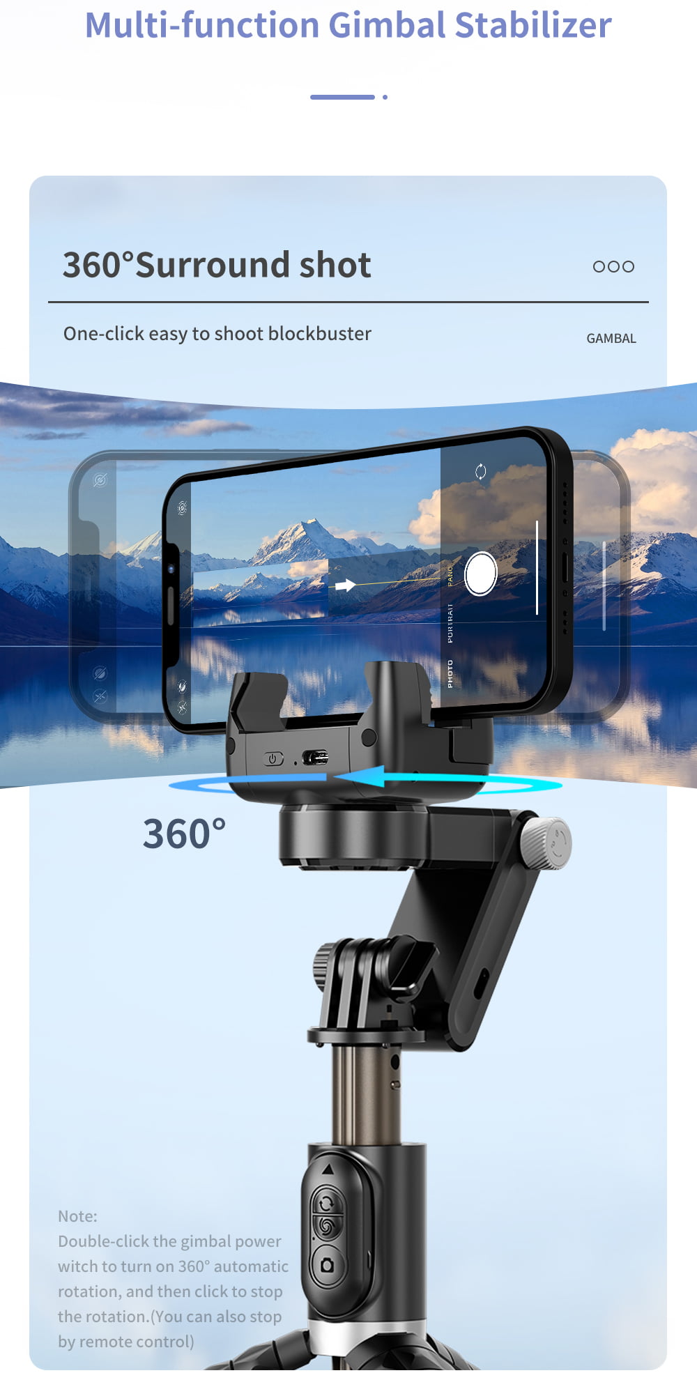 Stabilizer Selfie Stick 360 Tripod Foldable with Remote & Light [ Q18 ]