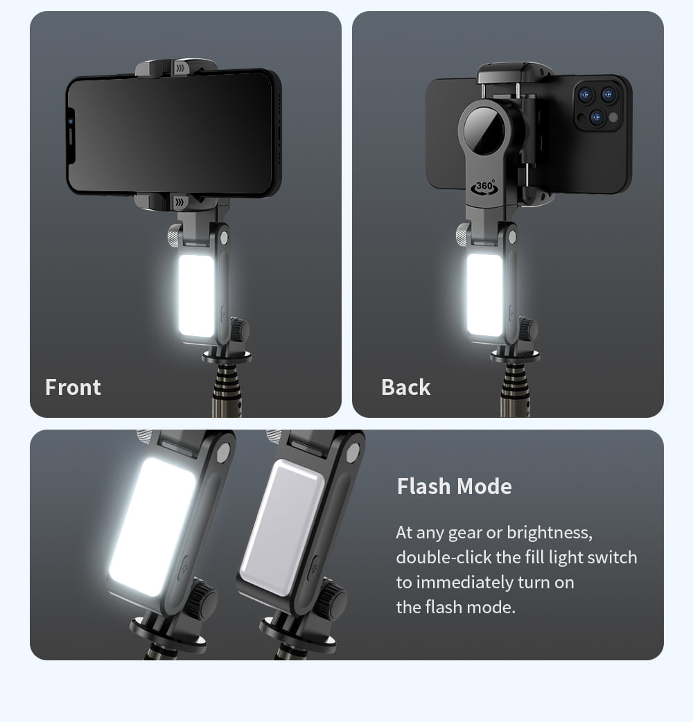 Stabilizer Selfie Stick 360 Tripod Foldable with Remote & Light [ Q18 ]