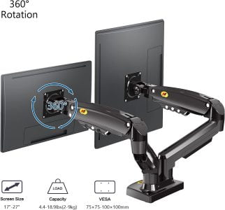 NB North Bayou F160 Dual Monitor Arm with Gas Spring for 17-27” Monitors
