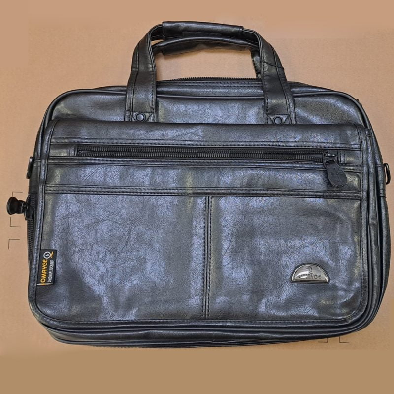 Omayge leather briefcase for 15.6 inch laptop - black color