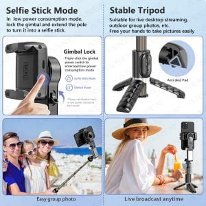 Stabilizer Selfie Stick 360 Tripod Foldable with Remote & Light [ Q18 ]