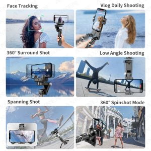 Stabilizer Selfie Stick 360 Tripod Foldable with Remote & Light [ Q18 ]