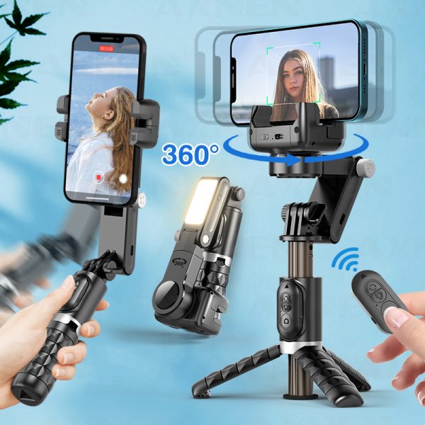 Stabilizer Selfie Stick 360 Tripod Foldable with Remote & Light [ Q18 ]