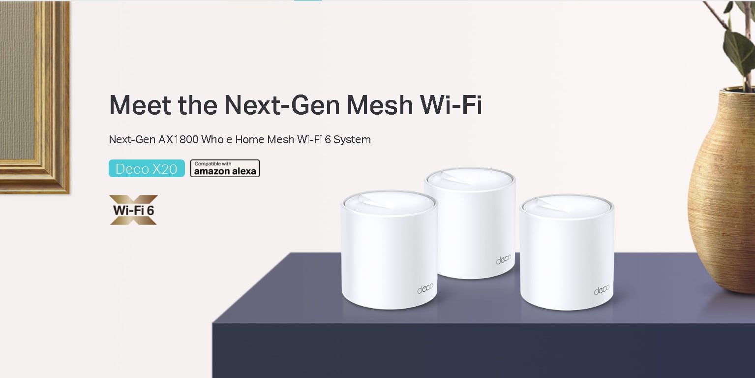 TP-link AX1800 Whole Home Mesh Wi-Fi 6 System router ( three units ) - speed up to 1201 Mbps ( 5 GHz ) - covers up to 540 squire meter - Deco X20