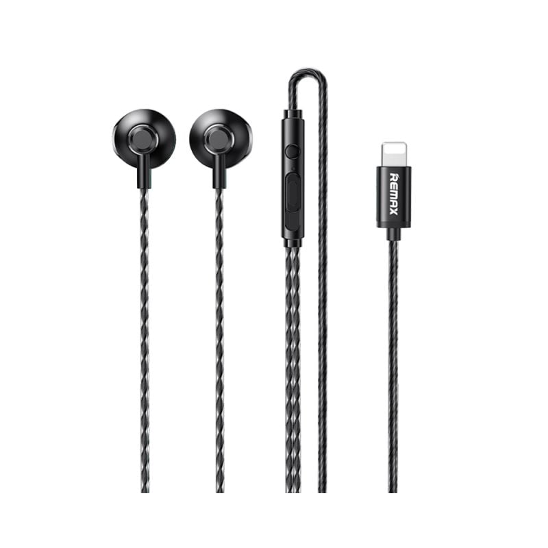 REMAX RM-711i metal wired earphone - lightning connector ( for iPhone ) - black color