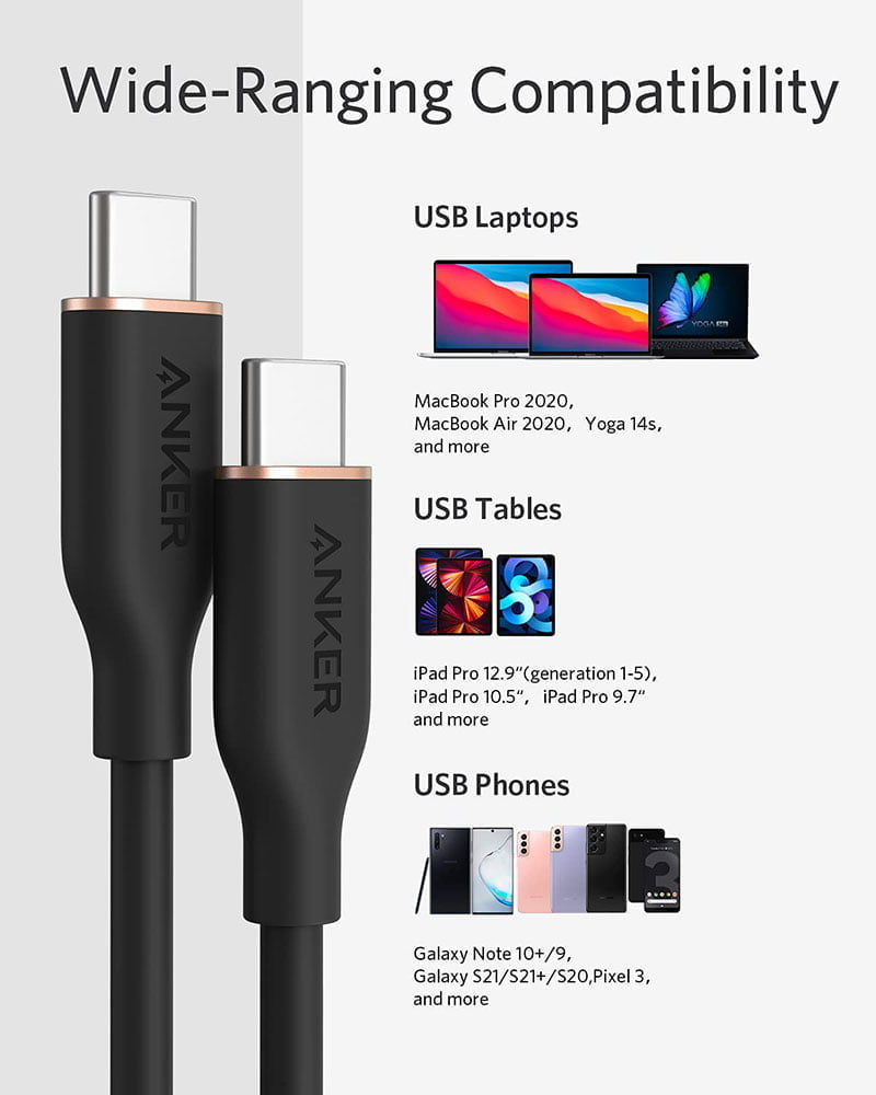 Anker PowerLine III Flow USB-C to USB-C Cable 100W (1.8m/6ft) Black A8553H11 ( US Model – No Warranty )
