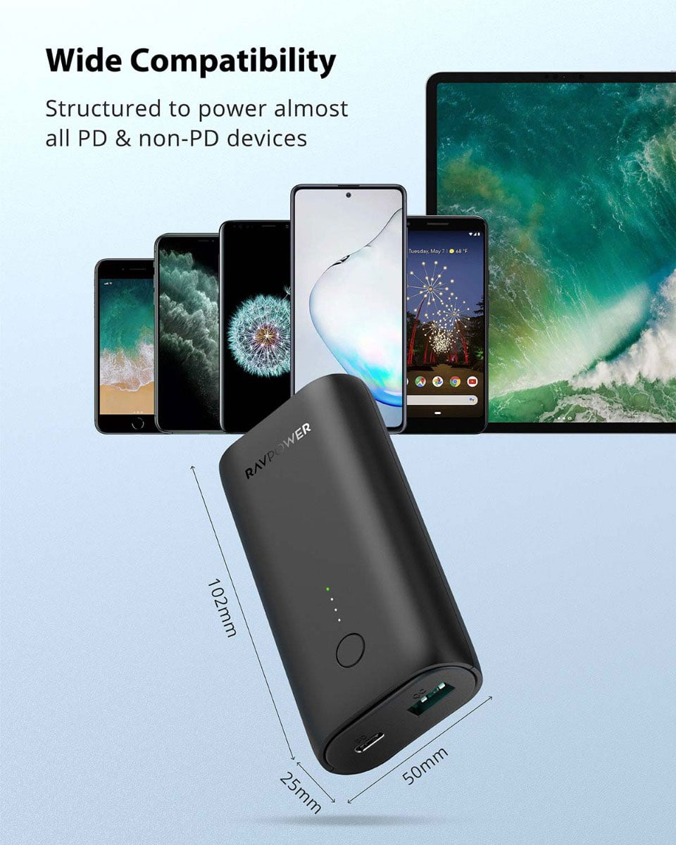 RAVPower 10000mAh Power Bank (20W / PD USB-C / QC USB-A) [ RP-PB205 ]