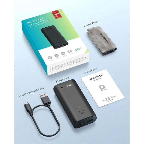 RAVPower 10000mAh Power Bank (20W / PD USB-C / QC USB-A) [ RP-PB205 ]