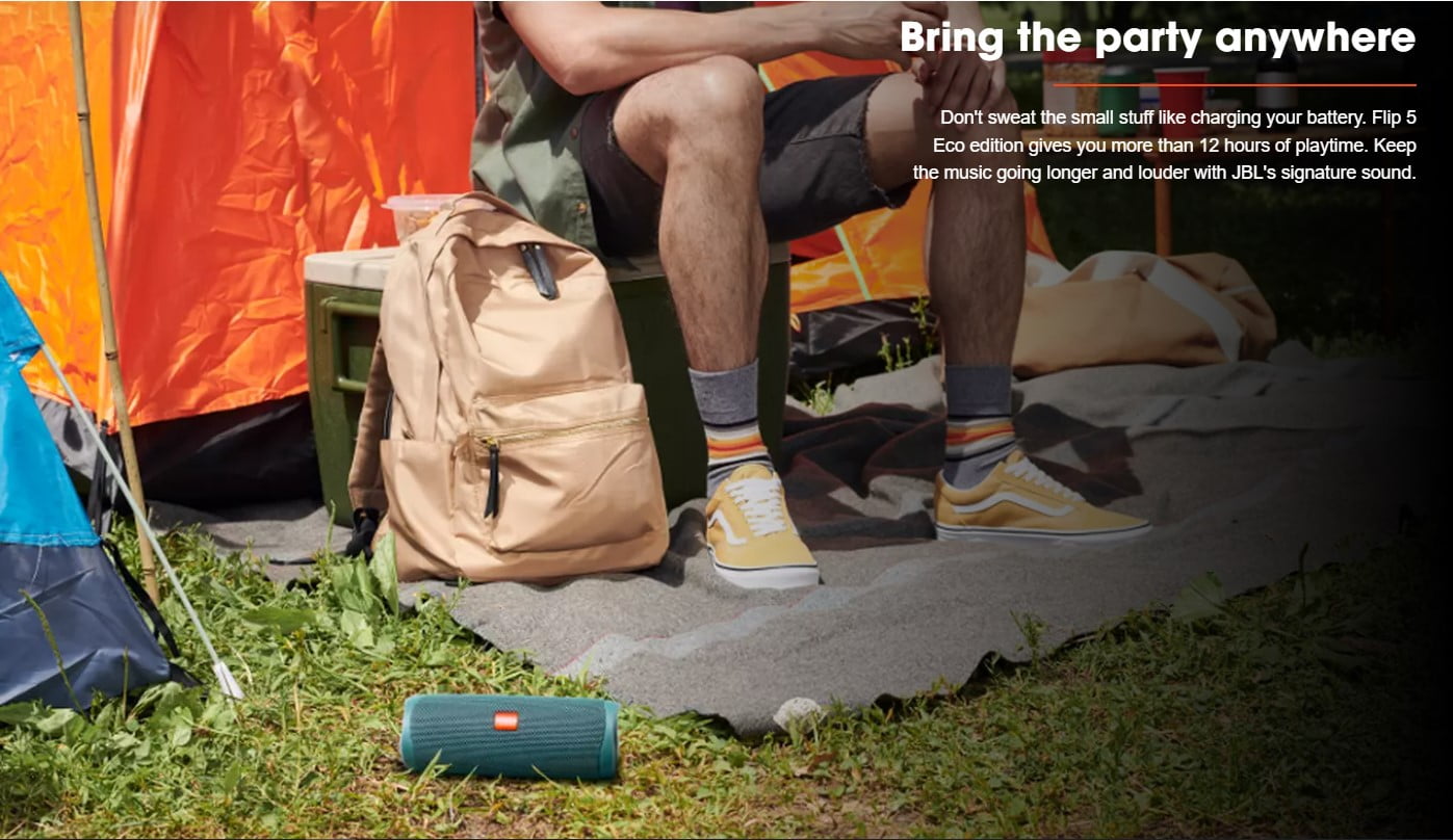 JBL Flip 5 Eco edition portable Bluetooth speaker { up to 12 hours play time / green color } JBLFLIP5ECOGRNAM
