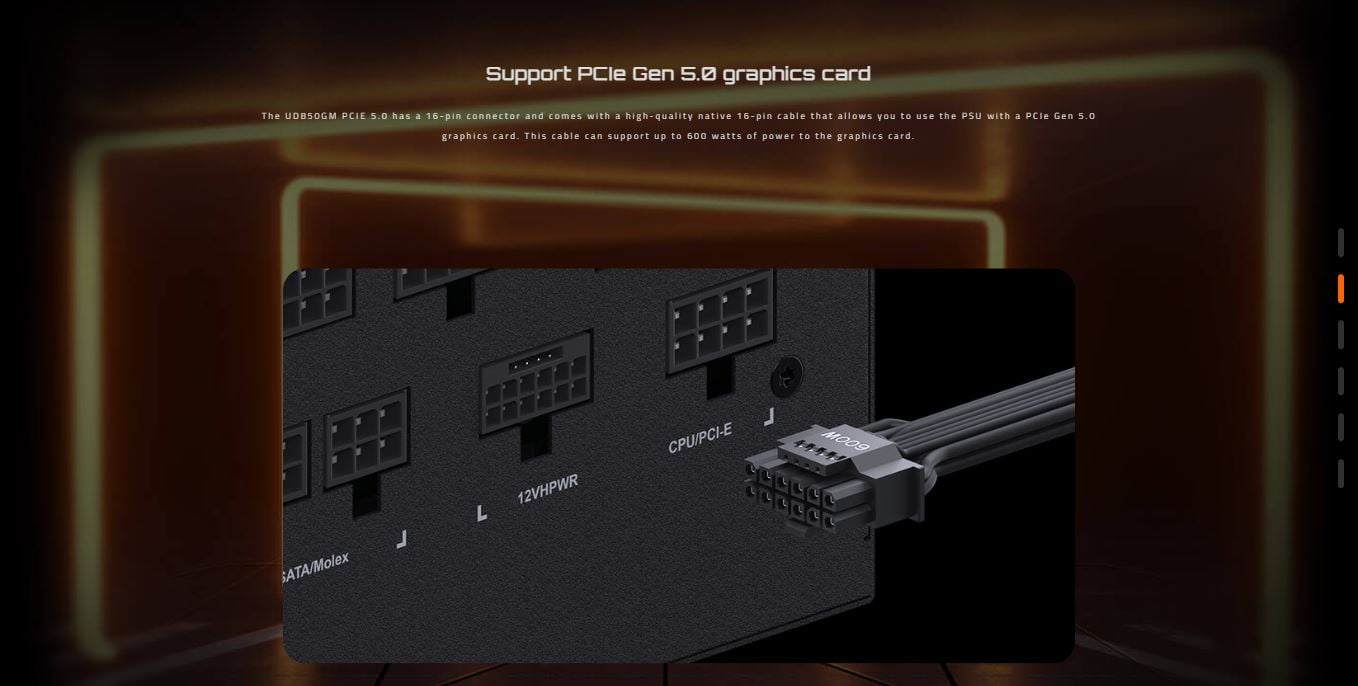 GIGABYTE UD850GM PG5 power supply - 850W Output Capacity - Fully Modular - GP-UD850GM PG5