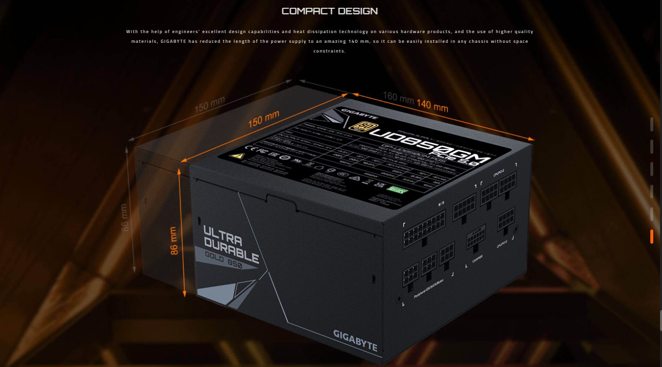 GIGABYTE UD850GM PG5 power supply - 850W Output Capacity - Fully Modular - GP-UD850GM PG5