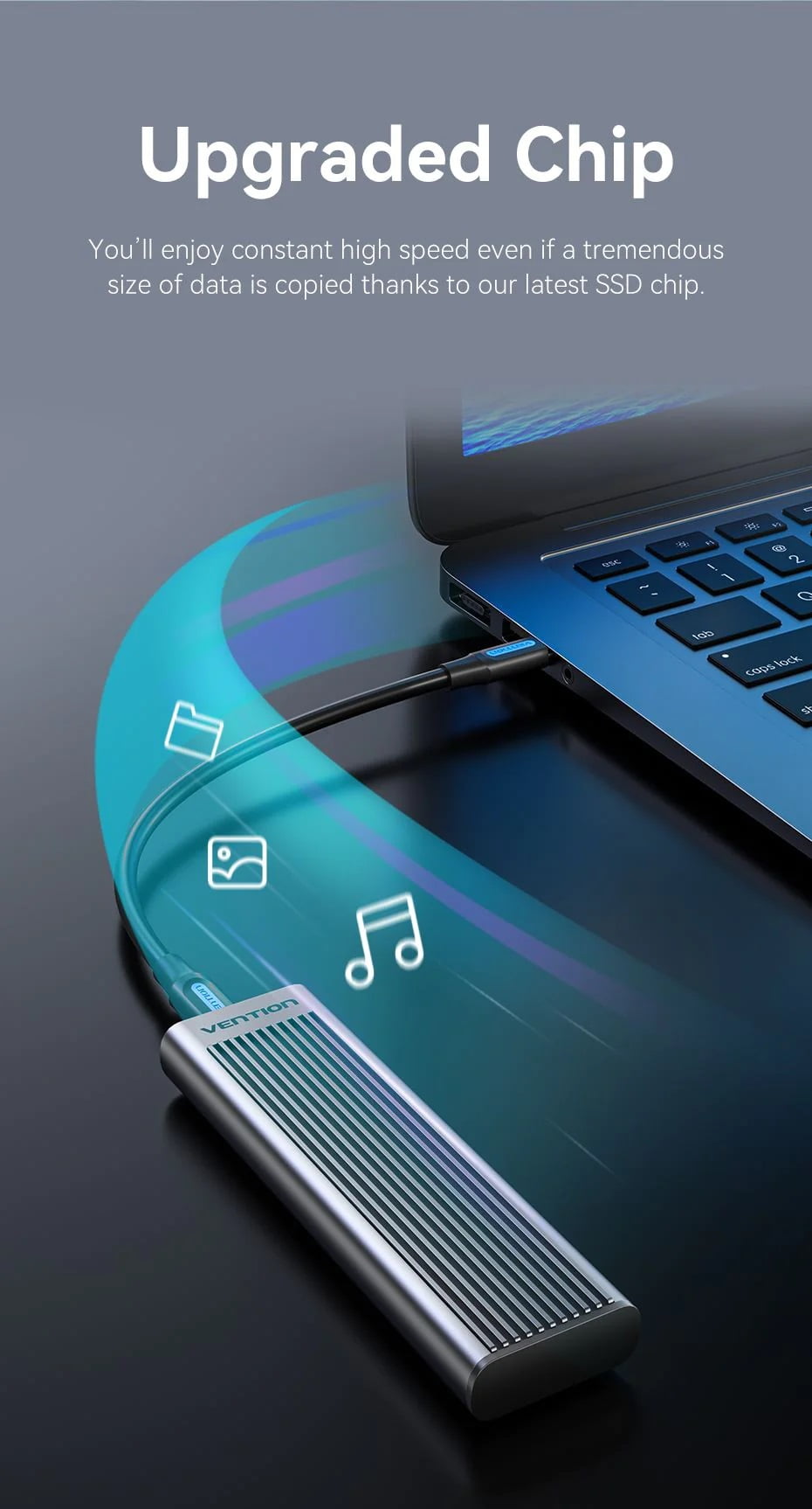 Vention M.2 NVMe SSD Enclosure  - KPKH0 - USB 3.1 Gen 2-C interface - Up to 10Gbps speed - Aluminum alloy and ABS shell