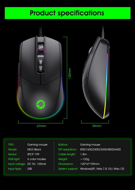 GAMEMAX gaming mouse - up to 6400 DPI sensor - MG3