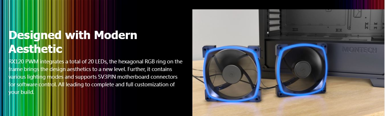 Montech reverse fan blade - black color - ARGB Lighting - RX120 PWM