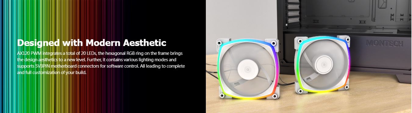 Montech case fan - white color - ARGB Lighting - AX120 PWM