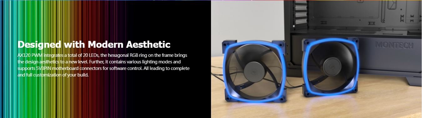 Montech case fan - black color - ARGB Lighting - AX120 PWM 