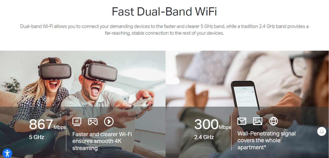 TP-link AC1200 Archer C54 Dual band WIFI router - AC1200 Dual band - 867 Mbps 5GHz + 300 Mbps 2.4 GHz - Advanced security with WPA3 