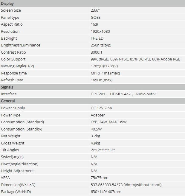 Dahua 23.6'' FHD gaming Monitor - 165Hz - DHI-LM24-E230C