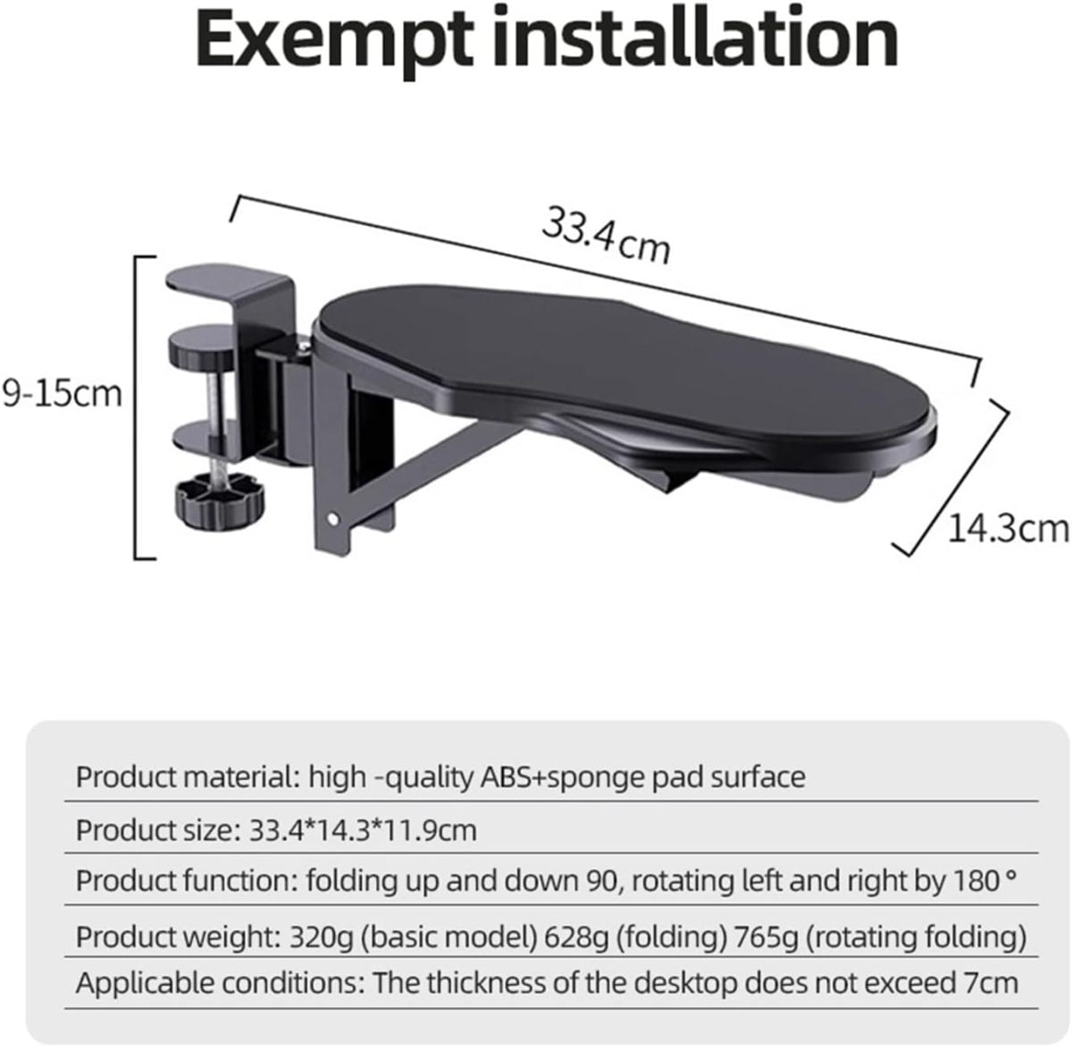 Metal Computer Arm wrest - black color - Rotatable