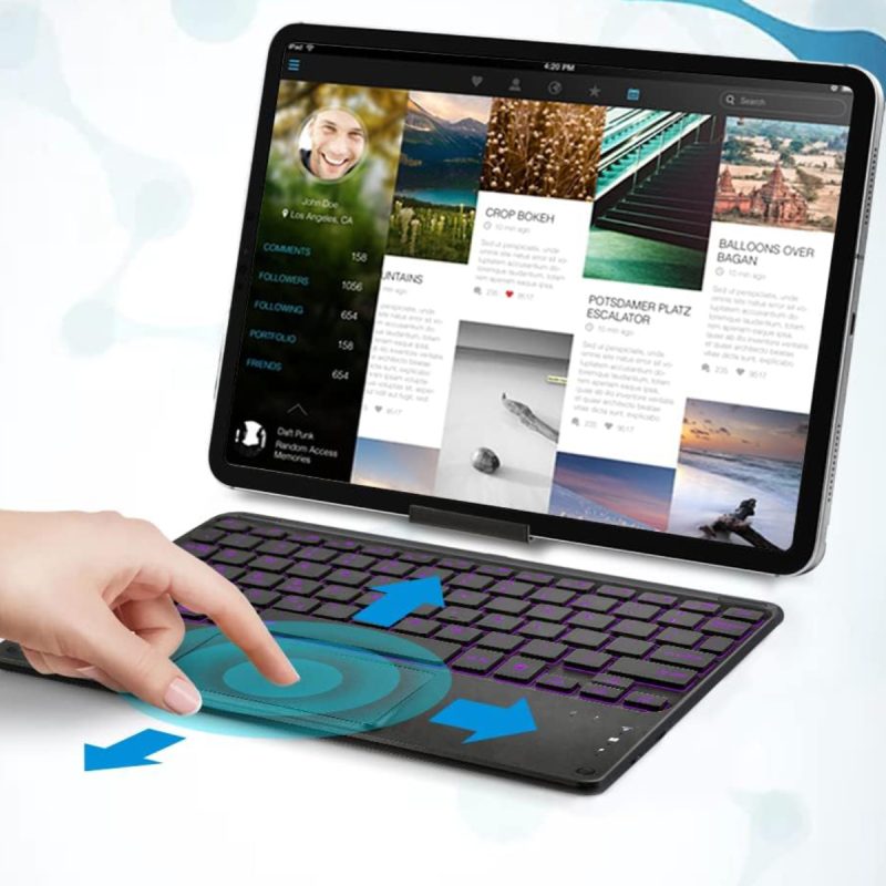 Wireless Backlit Bluetooth Keyboard with Touchpad for IPad, Android Tablets and Windows