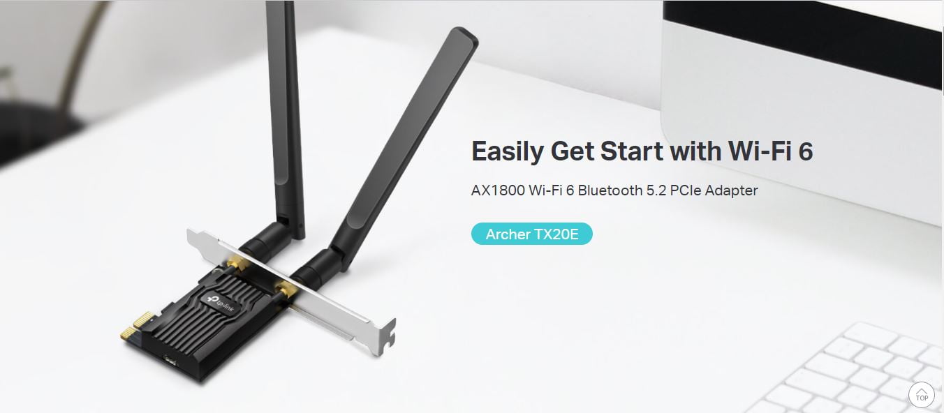 TP-link AX1800 Wi-Fi 6 Bluetooth 5.2 PCIe Adapter for PC - up to 1201 Mbps (5 GHz) - Archer TX20E