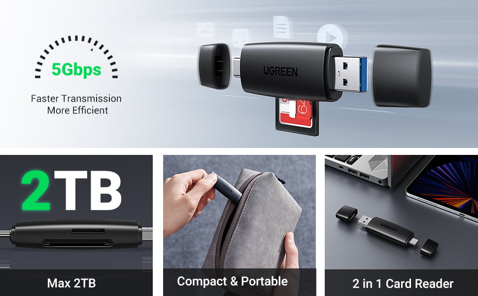 UGreen USB-C and USB-A 3.0 TF/SD Card Reader - 80191-CM304