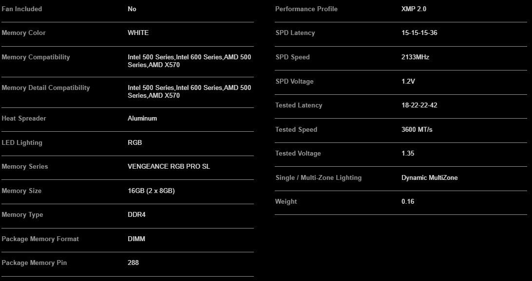 CORSAIR (2x8GB) 3600MHz RAM Kit