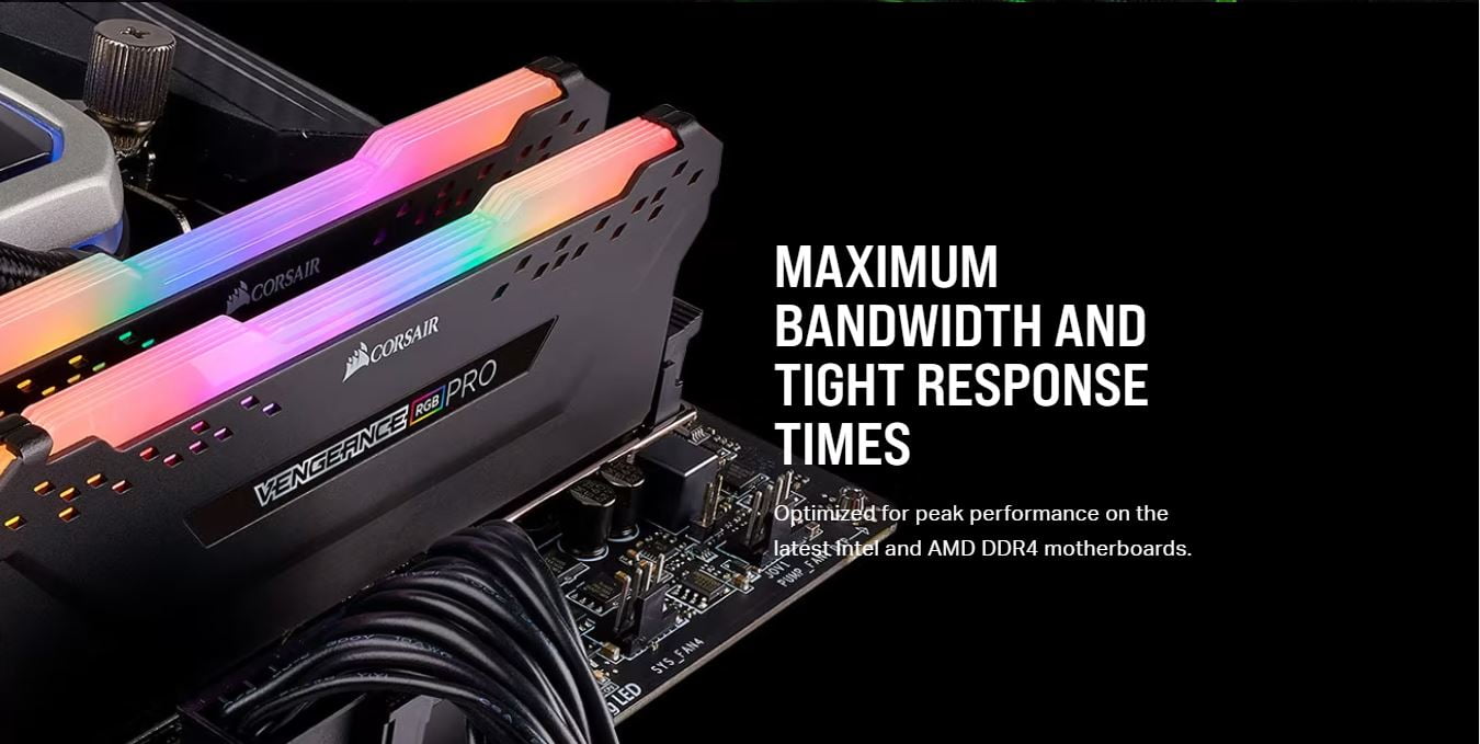 CORSAIR VENGEANCE RGB PRO DDR4 RAM Kit - C18 - CMW32GX4M2D3600C18 - Speed: 3600MHz- Capacity: 32GB (2 x 16GB) - MAXIMUM BANDWIDTH AND TIGHT RESPONSE TIMES - iCUE Enabled 