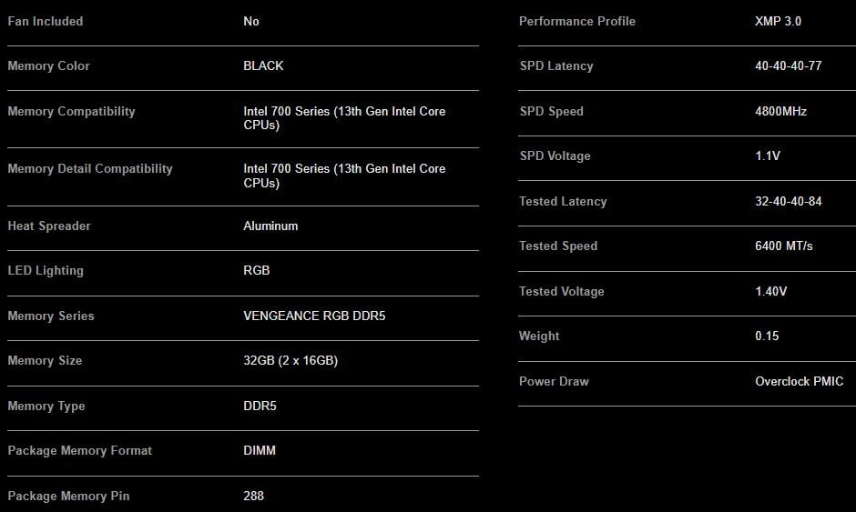 CORSAIR VENGEANCE RGB DDR5 RAM Kit - 32GB (2 x 16GB) - 6400MHz - CL32 - CMH32GX5M2B6400C32
