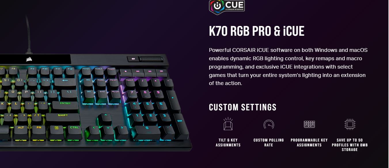 CORSAIR K70 RGB PRO Mechanical Gaming Keyboard - CHERRY MX Red - CH-9109410-AR