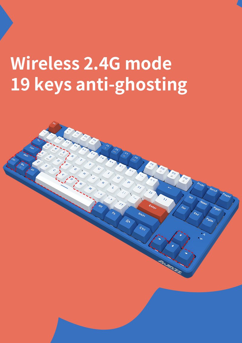 Ajazz AK871 Wireless/Wired Hot Swap Mechanical Keyboard - blue color - red switch