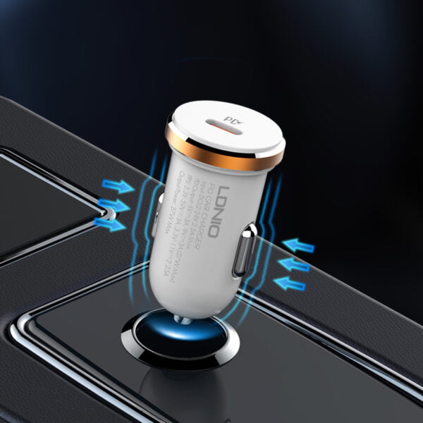 LDNIO 27W Mini Size USB-C Fast Car charger [ C22Q ] Cable iPhone 1M included