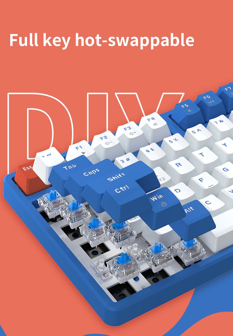 Ajazz AK871 Wireless/Wired Hot Swap Mechanical Keyboard - blue color - red switch