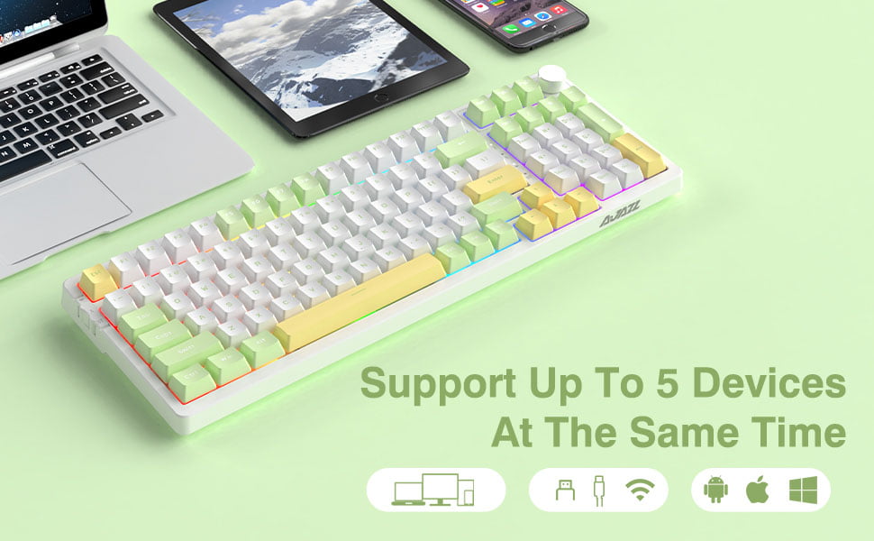 Ajazz AK992 Spring Green RGB Mechanical Keyboard (Red Switch / Bluetooth / Wireless / USB-C Wired) [ AK992 ]