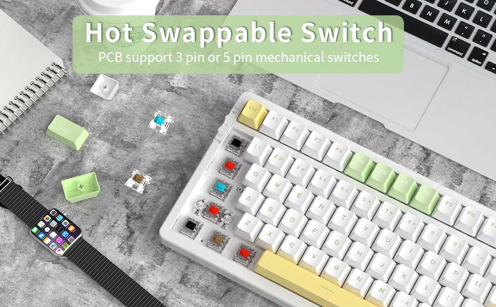 Ajazz AK992 Spring Green RGB Mechanical Keyboard (Red Switch / Bluetooth / Wireless / USB-C Wired) [ AK992 ]