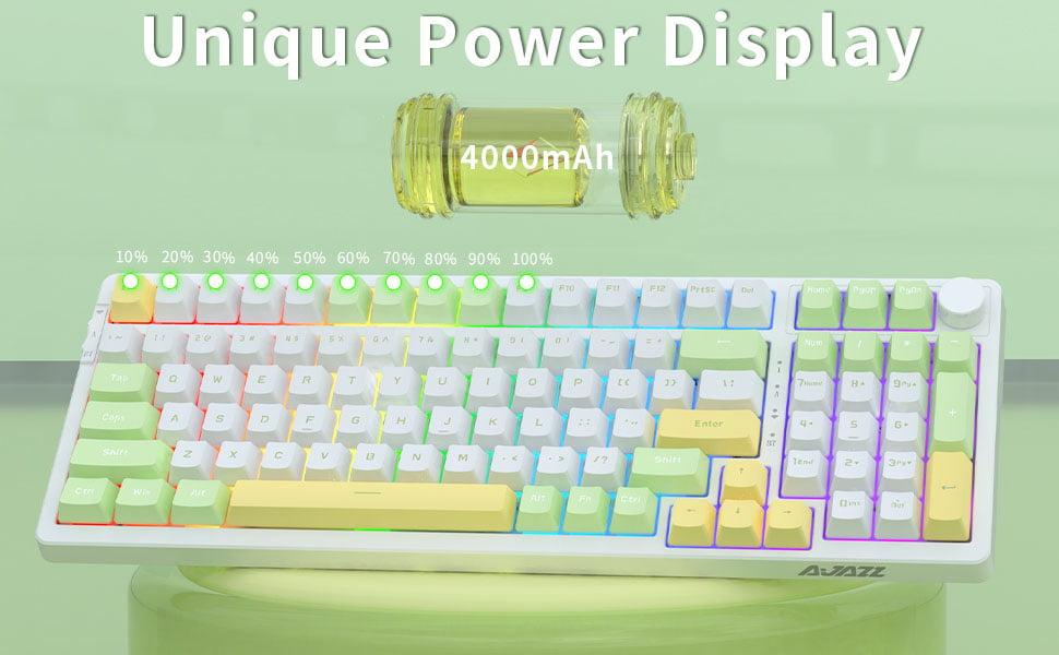 Ajazz AK992 Spring Green RGB Mechanical Keyboard (Red Switch / Bluetooth / Wireless / USB-C Wired) [ AK992 ]