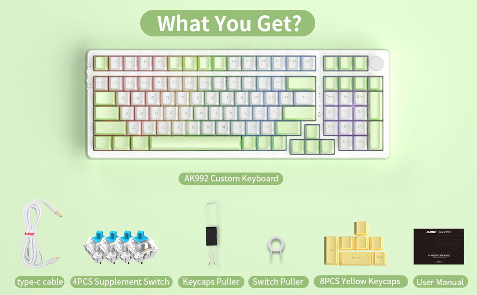 Ajazz AK992 Spring Green RGB Mechanical Keyboard (Red Switch / Bluetooth / Wireless / USB-C Wired) [ AK992 ]