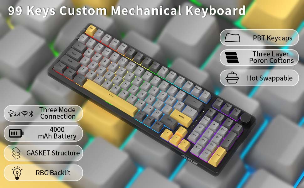Ajazz AK992 Star Night Grey RGB Mechanical Keyboard (Brown Switch / Bluetooth / Wireless / USB-C Wired) [ AK992 ]