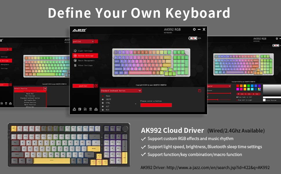 Ajazz AK992 Star Night Grey RGB Mechanical Keyboard (Brown Switch / Bluetooth / Wireless / USB-C Wired) [ AK992 ]
