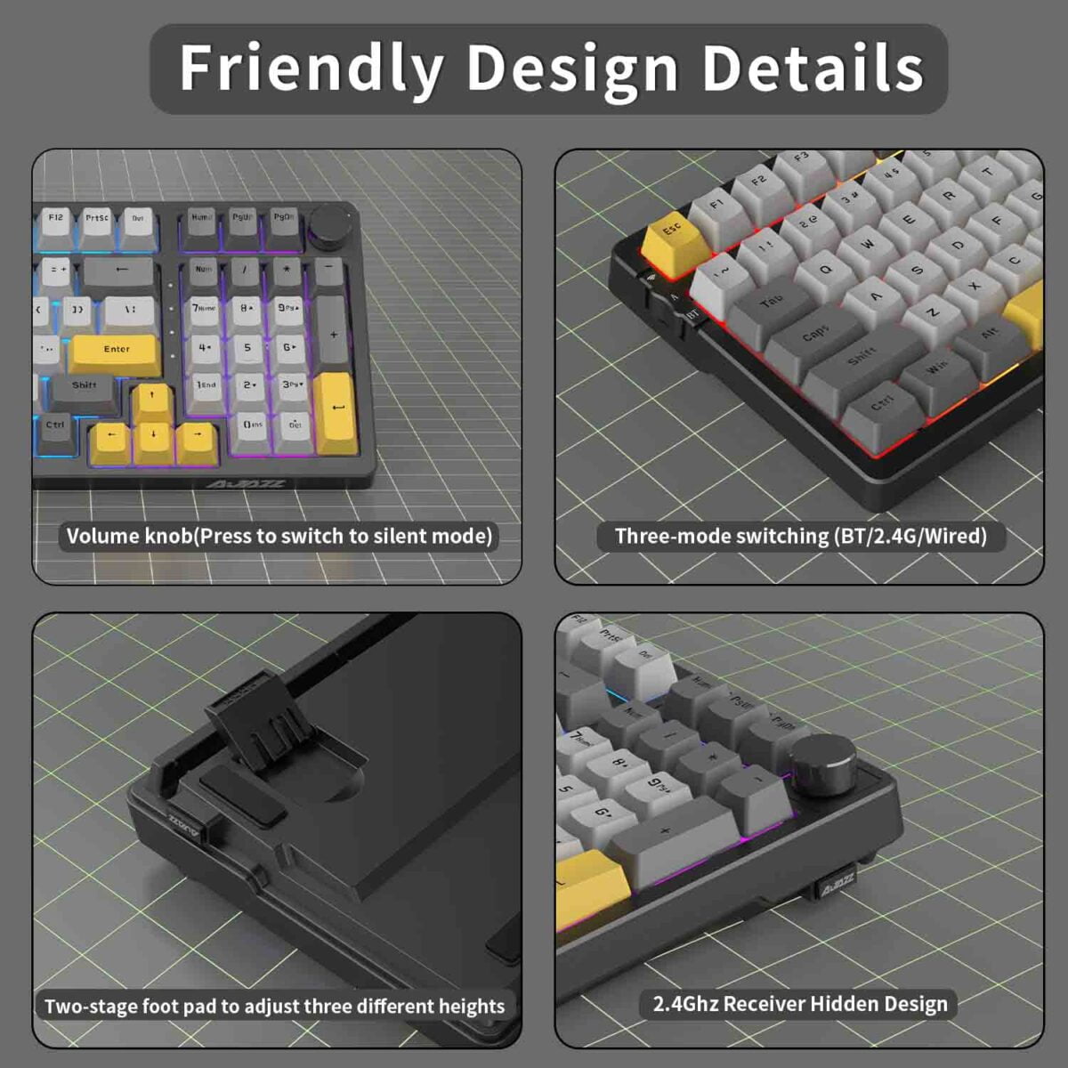 Ajazz AK992 Star Night Grey RGB Mechanical Keyboard (Brown Switch / Bluetooth / Wireless / USB-C Wired) [ AK992 ]