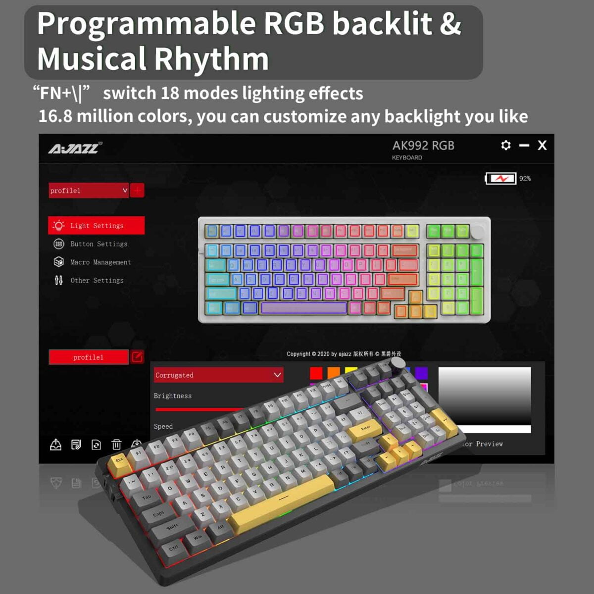 Ajazz AK992 Star Night Grey RGB Mechanical Keyboard (Brown Switch / Bluetooth / Wireless / USB-C Wired) [ AK992 ]